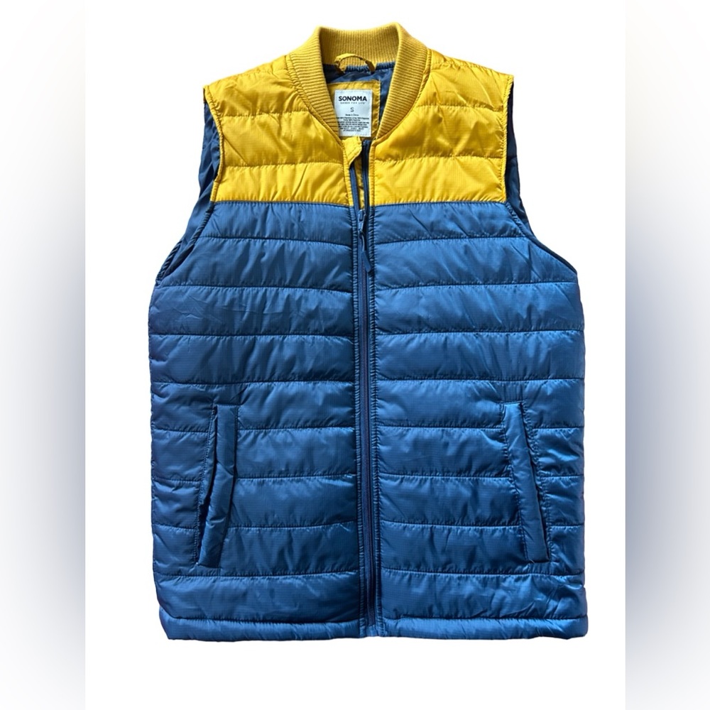 Men’s SONOMA Blue and Gold Zipper Vest - Size SM
